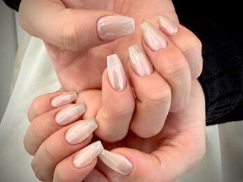ヌル ネイル 堀江(NURU NAIL HORIE)/ホワイトパールミラー＋カラー☆