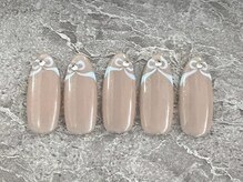ピーチネイル 大塚(Peach Nail)/シンプルリボンフレンチデザイン