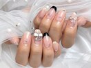 黒フレンチ リボンネイル