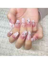 冬のキラキラピンクネイル