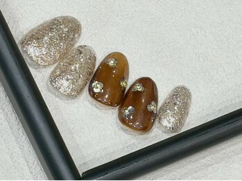 琥珀色×花柄アート/お洒落nail