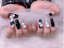 スノーネイルサロン 新宿店(Snow nail salon)/黒キルティング薔薇リボン