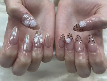 インザピンクリリー(in the pink LILY)/レオパードネイル/バラネイル