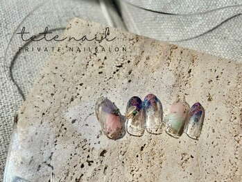 テテネイル(tete.nail)/紫陽花風押し花×インクネイル