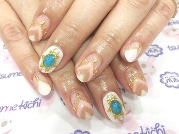 ネイルサロン 爪吉/大きめターコイズ&スタッズが◎