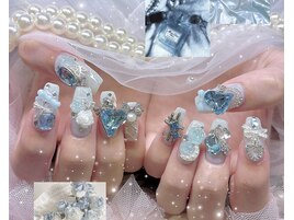 ゴテゴテネイル 水色 クロム