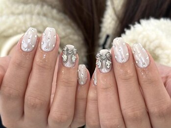 ネイルメゾン 池袋店(NAIL MAISON)/★パールミラーリボン¥10550