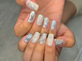 お花ネイル/ブルー/ミラー