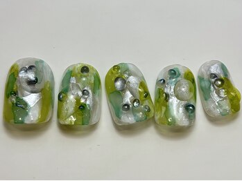 ネイルメゾン 天神店(NAIL MAISON)/緑つぶつぶインクもや¥9000
