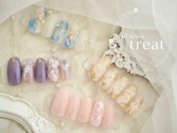 トリート(treat)の写真/《リピーター続出☆》豊富な選択肢で“可愛い”が必ず見つかる◎旬のデザインと贅沢ケアで理想の指先に♪