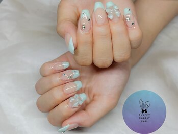 フラッフィーラビットネイル(fluffy rabbit nail)/バレエコアフレンチリボン