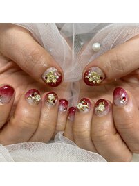 正月☆赤フラッシュネイル