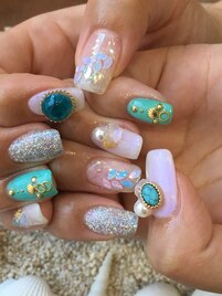 ターコイズ&シェルネイル