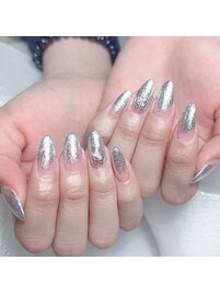 ラメグラデー＋2個パーツ