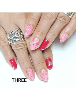 ネイルアンドまつげエクステ専門サロン スリー(THREE)/ピンクタイダイ&ストーン