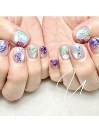 ドライフラワー×紫陽花ネイル