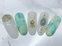 ラリュールネイル(L'Allure nail)/ミントな大理石ネイル￥8200
