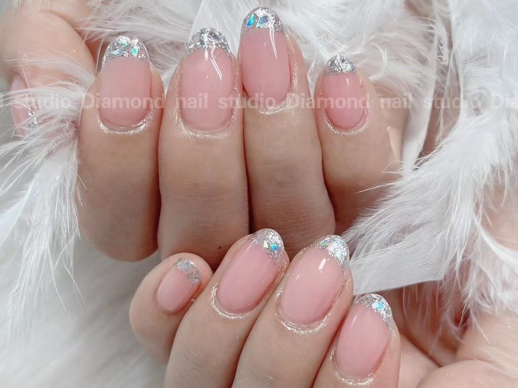 ガラスフレンチネイル：PG009795917｜ダイヤモンドネイルスタジオ 横浜