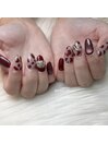 秋色ボルドーレオパードネイル