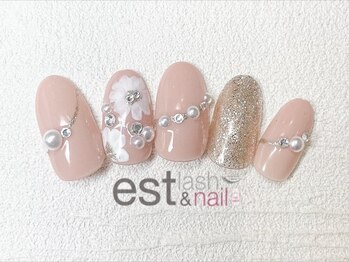 エストラッシュアンドネイル 銀座店(est lash&nail)/フラワーパール　ベージュネイル