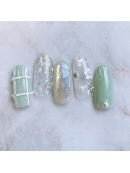 ネイルアンドまつげ リュフェール 五反田(Nail Lufaire)/くすみグリーン氷ネイル
