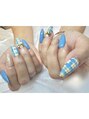 ネイルサロン マリポーサ(Nail Salon MARIPOSA)&nbsp;青×オレンジチェックネイル