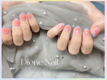 ディオーネ ネイルスタジオ(Dione)/青フレンチ + チークネイル