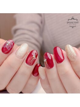 ピオニーネイル(peony nail)/艶紅モダン　迎春デザイン