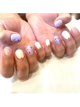 ハーティーネイル hearty nail 溝の口店/パープルお花ネイル