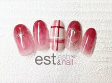 エストラッシュアンドネイル 銀座店(est lash&nail)/ボルドーチェック　ハートネイル