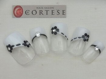 斜めフレンチ・花・マシンオフ無