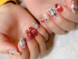 クリスマスネイル/チェック柄