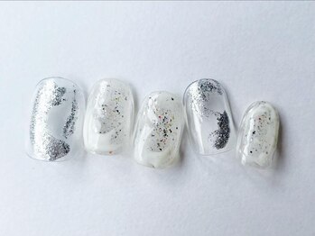 アイネイルズ 梅田店(I nails)/ラメ白もやもやニュアンス