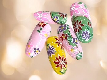 ピンクグリーン小花