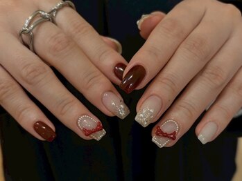 赤リボンバレンタインネイル