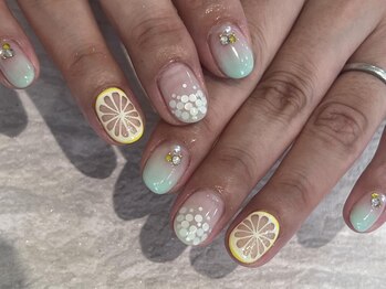 アイネイルズ 三宮店(I nails)/サマーレモンネイル￥7740