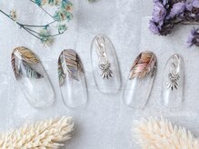 テンプテーション ネイル スタジオ(Temptation nail studio)/ERIKA／【手描き】羽根フレンチ