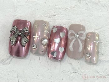 ネイルメゾン 池袋店(NAIL MAISON)/キラキラピンクリボン¥10550