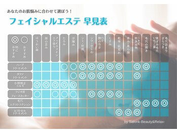 サロン ケイ(Salon K)/わかりやすいフェイシャル早見表