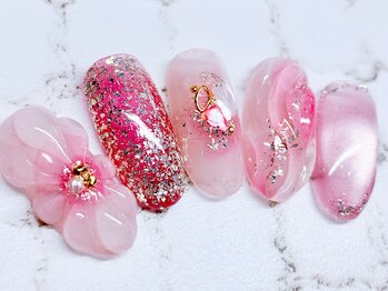 チェリーズネイル(Cherrys Nail)/ピンク ぷっくり フラワーネイル