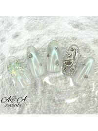 リボン×埋め尽くしネイル
