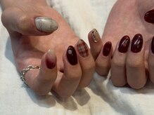 ファンクションネイルズ 表参道 原宿(FUNCTION NAILS)/チェックネイル/ボルドー
