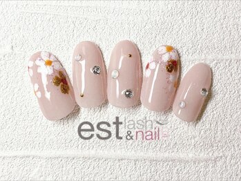 エストラッシュアンドネイル 銀座店(est lash&nail)/ベージュフラワーフレンチネイル
