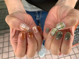 チェック/アシメネイル/秋ネイル