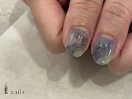 くすみ夏色インク鉱物ネイル