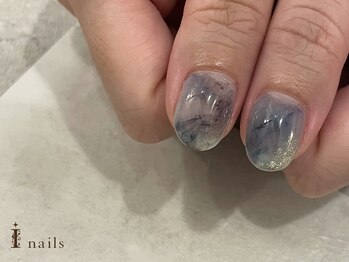 アイネイルズ 吉祥寺店(I nails)/くすみ夏色インク鉱物ネイル