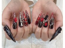 エスフィーネイルサロン ブリーユ(Esfy nailsalon Brille)/赤黒カッコいい系ロングネイル
