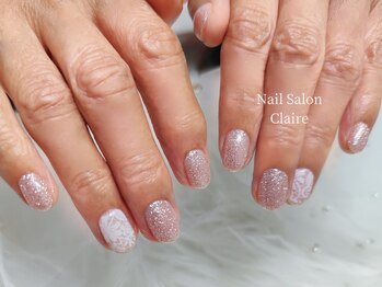 ワンカラーネイル+レース