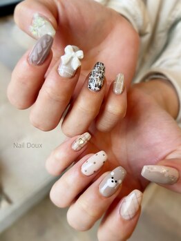 ネイル ドゥ 岡山駅前店(Nail Doux)/ふんわりニット&ベアーネイル