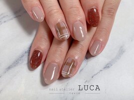 W-398 ブラウンチェックネイル